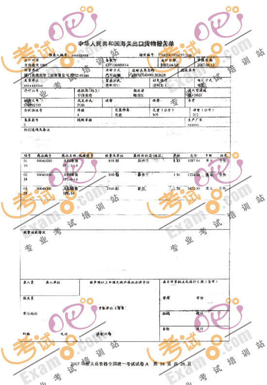 考试吧提供2007年报关员考试试题