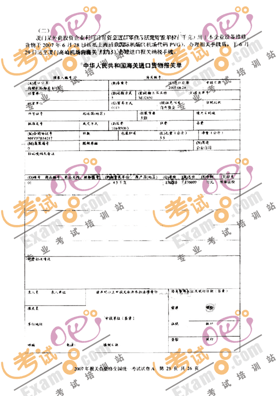 考试吧提供2007年报关员考试试题